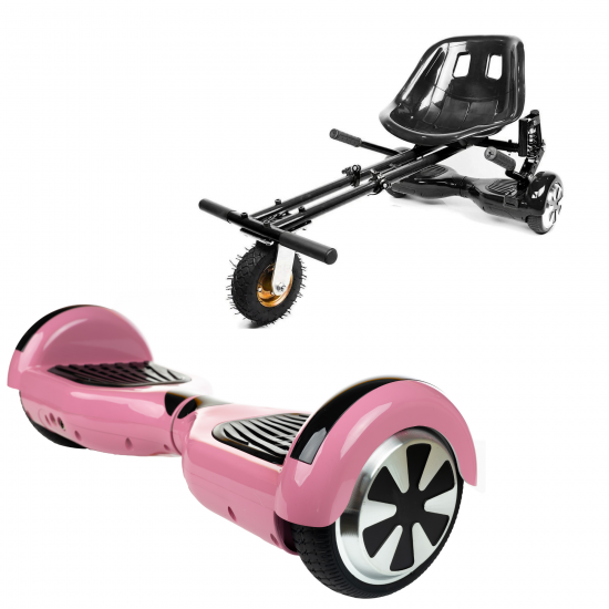 Pachet Hoverboard 6.5 inch cu Scaun cu Suspensii, Regular Pink, Autonomie Extinsa si Hoverkart Negru cu Suspensii Duble, Smart Balance