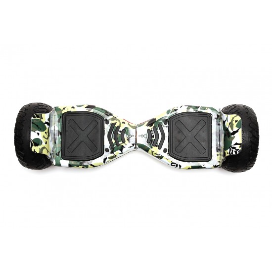 Pachet Hoverboard cu Scaun Smartbalance™, Hummer Camouflage, roti 8.5 inch, Bluetooth, Autobalans, LED Lights, 700W, Baterie cu Celule Samsung + Scaun Hoverboard cu Suspensii Negru