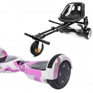 Set Hoverboard cu Scaun, Hoverkart Negru cu Suspensii Duble, Boxe Bluetooth, Lumini LED si Auto Balans, roti 6.5'', 15km Autonomie, Putere 700W, Baterie 4Ah Samsung Cell, Smart Balance Regular Camouflage Pink cu maner