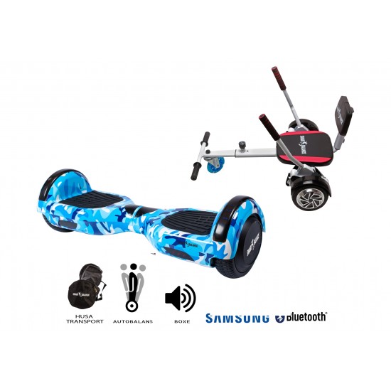 Set Hoverboard cu Scaun, Hoverkart Confort, Boxe Bluetooth, Lumini LED si Auto Balans, roti 6.5'', 15km Autonomie, Putere 700W, Baterie 4Ah Samsung Cell, Smart Balance Regular Camouflage Blue 2