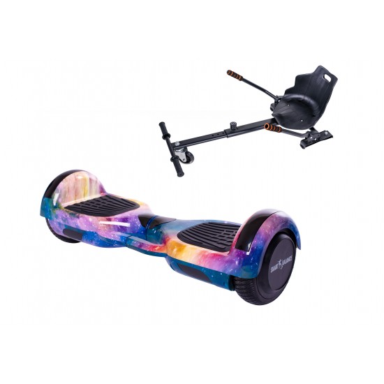 Set Hoverboard cu Scaun, Hoverkart Ergonomic, Boxe Bluetooth, Lumini LED si Auto Balans, roti 6.5'', 15km Autonomie, Putere 700W, Baterie 4Ah Samsung Cell, Smart Balance Regular Galaxy Orange cu maner