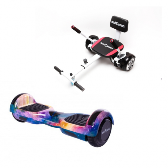 Set Hoverboard cu Scaun, Hoverkart Confort, Boxe Bluetooth, Lumini LED si Auto Balans, roti 6.5'', 15km Autonomie, Putere 700W, Baterie 4Ah Samsung Cell, Smart Balance Regular Galaxy Orange cu maner