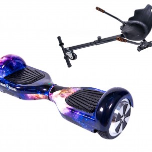 Set Hoverboard cu Scaun, Hoverkart Ergonomic, Boxe Bluetooth, Lumini LED si Auto Balans, roti 6.5'', 15km Autonomie, Putere 700W, Baterie 4Ah Samsung Cell, Smart Balance Regular Galaxy Orange