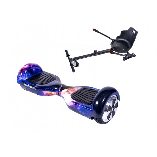 Set Hoverboard cu Scaun, Hoverkart Ergonomic, Boxe Bluetooth, Lumini LED si Auto Balans, roti 6.5'', 15km Autonomie, Putere 700W, Baterie 4Ah Samsung Cell, Smart Balance Regular Galaxy Orange