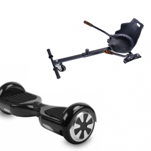 Set Hoverboard cu Scaun, Hoverkart Ergonomic, Boxe Bluetooth, Lumini LED si Auto Balans, roti 6.5'', 15km Autonomie, Putere 700W, Baterie 4Ah Samsung Cell, Smart Balance Regular Black