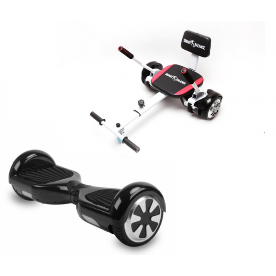 Set Hoverboard cu Scaun, Hoverkart Confort, Boxe Bluetooth, Lumini LED si Auto Balans, roti 6.5'', 15km Autonomie, Putere 700W, Baterie 4Ah Samsung Cell, Smart Balance Regular Black