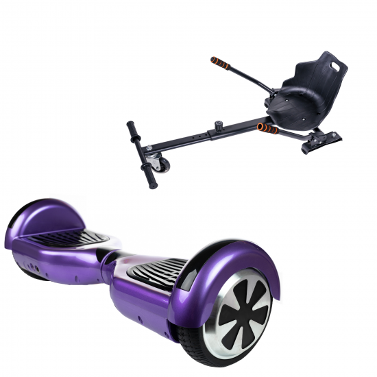 Pachet Hoverboard 6.5 inch cu Scaun Standard, Regular Purple, Autonomie Extinsa si Hoverkart Ergonomic Negru, Smart Balance 3