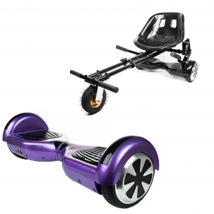 Set Hoverboard cu Scaun, Hoverkart Negru cu Suspensii Duble, Boxe Bluetooth, Lumini LED si Auto Balans, roti 6.5'', 15km Autonomie, Putere 700W, Baterie 4Ah Samsung Cell, Smart Balance Regular Purple