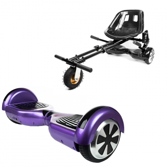 Pachet Hoverboard 6.5 inch cu Scaun cu Suspensii, Regular Purple, Autonomie Extinsa si Hoverkart Negru cu Suspensii Duble, Smart Balance