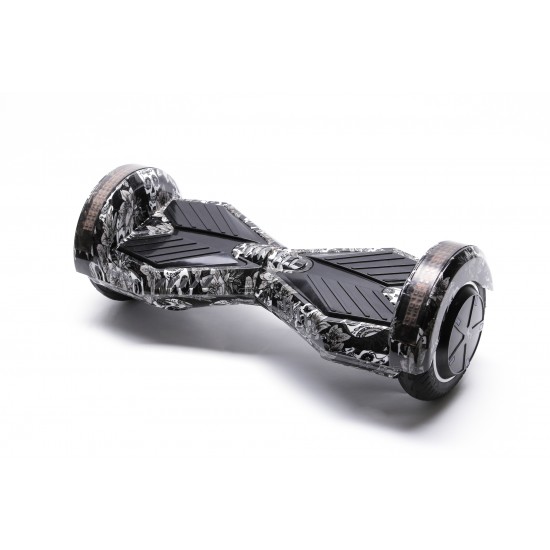 Set Hoverboard cu Scaun, Hoverkart Albastru cu Suspensii Duble, Boxe Bluetooth, Lumini LED si Auto Balans, roti 8'', 15km Autonomie, Putere 700W, Baterie 4Ah Samsung Cell, Smart Balance Transformers SkullHead  2