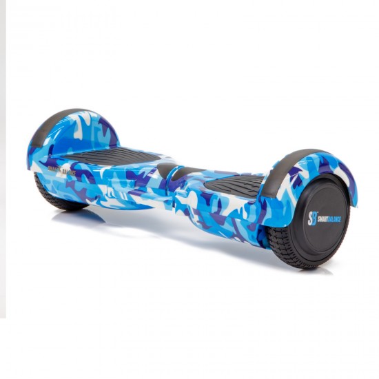 Set Hoverboard cu Scaun, Hoverkart Confort, Boxe Bluetooth, Lumini LED si Auto Balans, roti 6.5'', 15km Autonomie, Putere 700W, Baterie 4Ah Samsung Cell, Smart Balance Regular Camouflage Blue cu maner 4