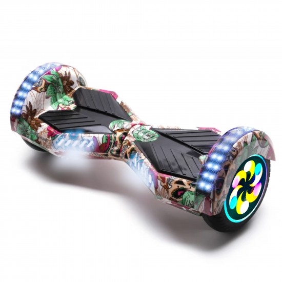 Pachet Hoverboard 8 inch cu Scaun Standard, Transformers SkullColor PRO, Autonomie Extinsa si Hoverkart Ergonomic Alb, Smart Balance 2