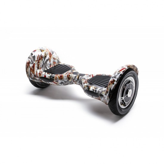 Pachet Hoverboard 10 inch cu Scaun Standard, Off-Road Tattoo, Autonomie Standard si Hoverkart Ergonomic Alb, Smart Balance 2