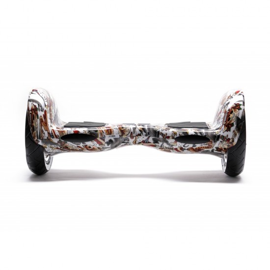 Pachet Hoverboard 10 inch cu Scaun Standard, Off-Road Tattoo, Autonomie Standard si Hoverkart Ergonomic Alb, Smart Balance 3
