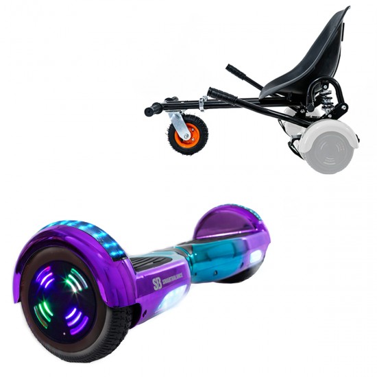 Pachet Hoverboard 6.5 inch cu Scaun cu Suspensii, Regular Dakota Junior, Autonomie Standard si Hoverkart Negru cu Suspensii Duble, Smart Balance