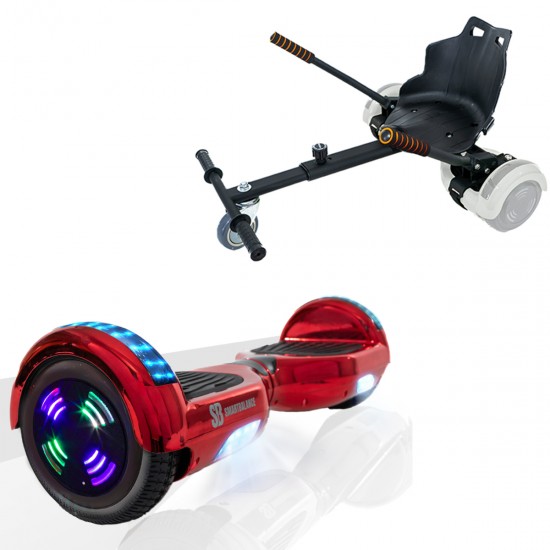 Pachet Hoverboard 6.5 inch cu Scaun Standard, Regular ElectroRed Junior, Autonomie Standard si Hoverkart Ergonomic Negru, Smart Balance