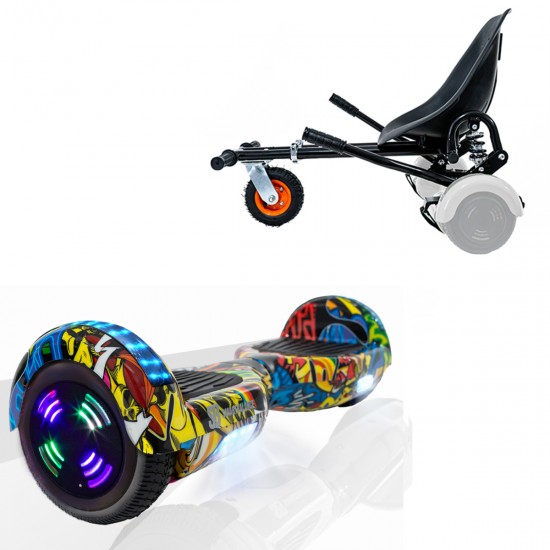 Pachet Hoverboard 6.5 inch cu Scaun cu Suspensii, Regular HipHop Junior, Autonomie Standard si Hoverkart Negru cu Suspensii Duble, Smart Balance