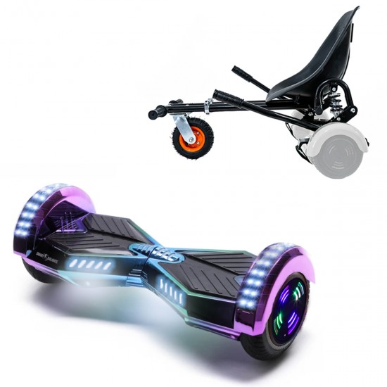 Pachet Hoverboard 6.5 inch cu Scaun cu Suspensii, Transformers Dakota Junior, Autonomie Standard si Hoverkart Negru cu Suspensii Duble, Smart Balance