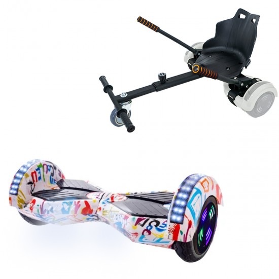 Pachet Hoverboard 6.5 inch cu Scaun Standard, Transformers Splash Junior, Autonomie Standard si Hoverkart Ergonomic Negru, Smart Balance