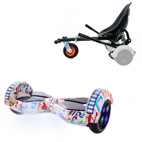 Pachet Hoverboard 6.5 inch cu Scaun cu Suspensii, Transformers Splash Junior, Autonomie Standard si Hoverkart Negru cu Suspensii Duble, Smart Balance