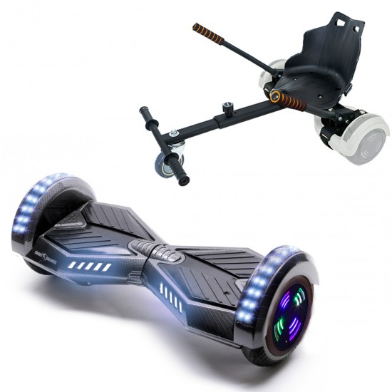 Pachet Hoverboard 6.5 inch cu Scaun Standard, Transformers Carbon Junior, Autonomie Standard si Hoverkart Ergonomic Negru, Smart Balance