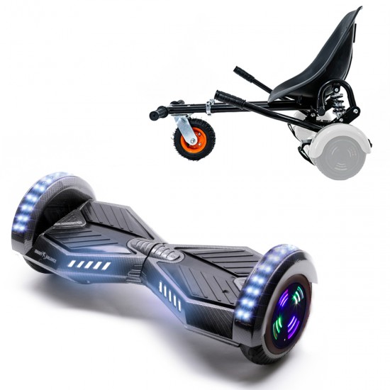Pachet Hoverboard 6.5 inch cu Scaun cu Suspensii, Transformers Carbon Junior, Autonomie Standard si Hoverkart Negru cu Suspensii Duble, Smart Balance