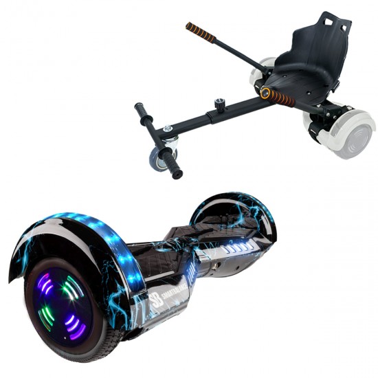 Pachet Hoverboard 6.5 inch cu Scaun Standard, Transformers Thunderstorm Blue Junior, Autonomie Standard si Hoverkart Ergonomic Negru, Smart Balance