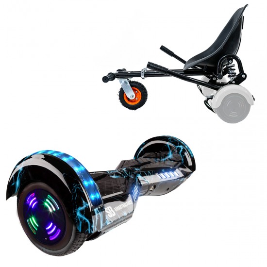 Pachet Hoverboard 6.5 inch cu Scaun cu Suspensii, Transformers Thunderstorm Blue Junior, Autonomie Standard si Hoverkart Negru cu Suspensii Duble, Smart Balance