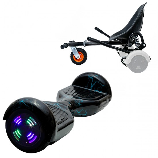 Pachet Hoverboard 6.5 inch cu Scaun cu Suspensii, Regular Thunderstorm Blue Junior, Autonomie Standard si Hoverkart Negru cu Suspensii Duble, Smart Balance