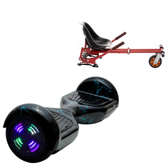 Pachet Hoverboard 6.5 inch cu Scaun cu Suspensii, Regular Thunderstorm Blue Junior, Autonomie Standard si Hoverkart Rosu cu Suspensii Duble, Smart Balance