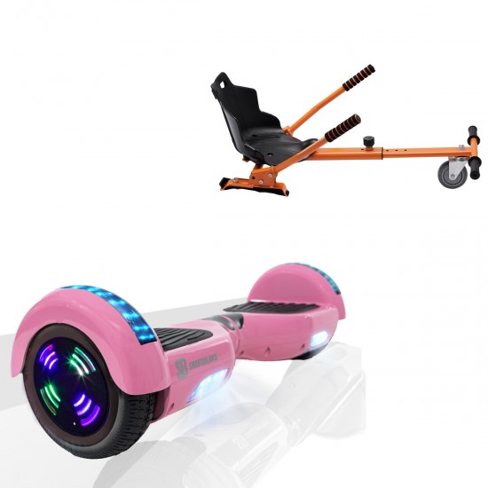 Pachet Hoverboard 6.5 inch cu Scaun Standard, Regular Pink Junior, Autonomie Standard si Hoverkart Ergonomic Portocaliu, Smart Balance