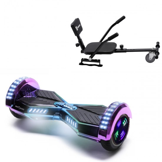 Pachet Hoverboard 6.5 inch cu Scaun Confort, Transformers Dakota Junior, Autonomie Standard si Hoverkart cu Burete Negru, Smart Balance