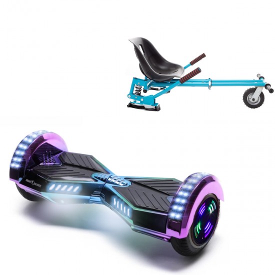 Pachet Hoverboard 6.5 inch cu Scaun cu Suspensii, Transformers Dakota Junior, Autonomie Standard si Hoverkart Albastru cu Suspensii Duble, Smart Balance
