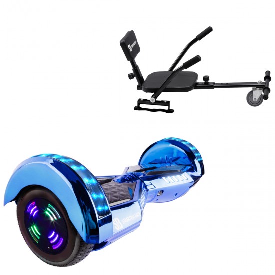 Pachet Hoverboard 6.5 inch cu Scaun Confort, Transformers ElectroBlue Junior, Autonomie Standard si Hoverkart cu Burete Negru, Smart Balance