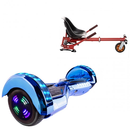 Pachet Hoverboard 6.5 inch cu Scaun cu Suspensii, Transformers ElectroBlue Junior, Autonomie Standard si Hoverkart Rosu cu Suspensii Duble, Smart Balance