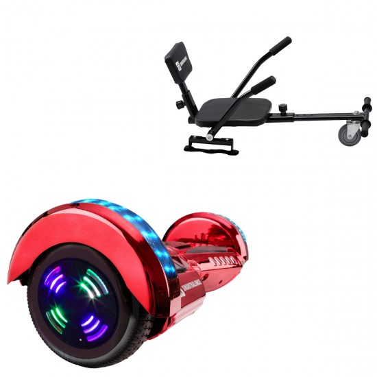 Pachet Hoverboard 6.5 inch cu Scaun Confort, Transformers ElectroRed Junior, Autonomie Standard si Hoverkart cu Burete Negru, Smart Balance