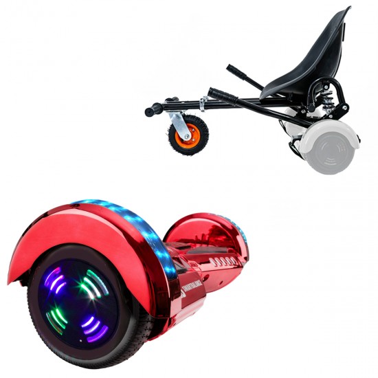 Pachet Hoverboard 6.5 inch cu Scaun cu Suspensii, Transformers ElectroRed Junior, Autonomie Standard si Hoverkart Negru cu Suspensii Duble, Smart Balance