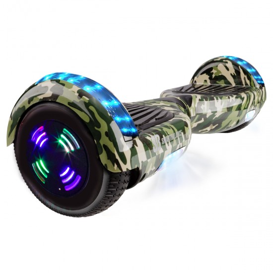 Pachet Hoverboard 6.5 inch cu Scaun Standard, Regular Camouflage Green Junior, Autonomie Standard si Hoverkart Ergonomic Portocaliu, Smart Balance 2