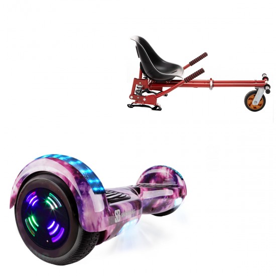 Pachet Hoverboard 6.5 inch cu Scaun cu Suspensii, Regular Galaxy Pink Junior, Autonomie Standard si Hoverkart Rosu cu Suspensii Duble, Smart Balance