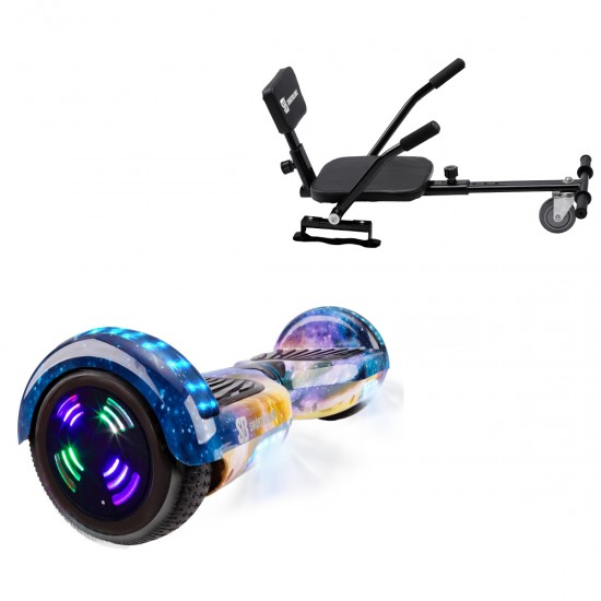 Pachet Hoverboard 6.5 inch cu Scaun Confort, Regular Galaxy Orange Junior, Autonomie Standard si Hoverkart cu Burete Negru, Smart Balance