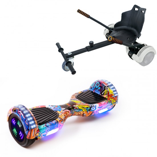 Pachet Hoverboard 6.5 inch cu Scaun Standard, Regular HipHop Orange Junior, Autonomie Standard si Hoverkart Ergonomic Negru, Smart Balance