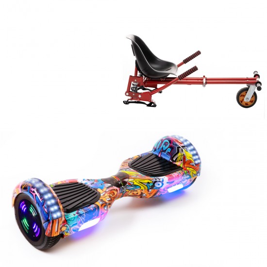 Pachet Hoverboard 6.5 inch cu Scaun cu Suspensii, Regular HipHop Orange Junior, Autonomie Standard si Hoverkart Rosu cu Suspensii Duble, Smart Balance