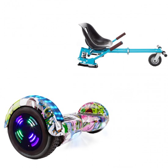 Pachet Hoverboard 6.5 inch cu Scaun cu Suspensii, Regular Multicolor Junior, Autonomie Standard si Hoverkart Albastru cu Suspensii Duble, Smart Balance