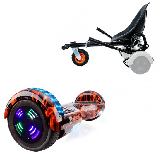 Pachet Hoverboard 6.5 inch cu Scaun cu Suspensii, Regular Flame Junior, Autonomie Standard si Hoverkart Negru cu Suspensii Duble, Smart Balance