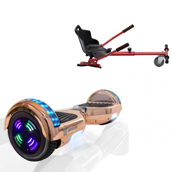 Pachet Hoverboard 6.5 inch cu Scaun Standard, Regular Iron Junior, Autonomie Standard si Hoverkart Ergonomic Rosu, Smart Balance