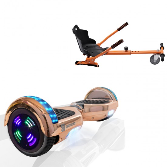 Pachet Hoverboard 6.5 inch cu Scaun Standard, Regular Iron Junior, Autonomie Standard si Hoverkart Ergonomic Portocaliu, Smart Balance