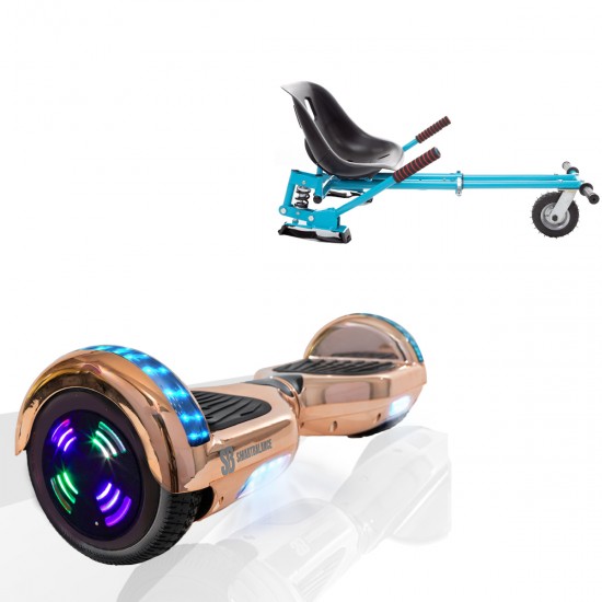 Pachet Hoverboard 6.5 inch cu Scaun cu Suspensii, Regular Iron Junior, Autonomie Standard si Hoverkart Albastru cu Suspensii Duble, Smart Balance