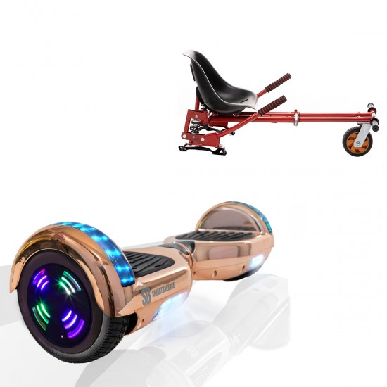 Pachet Hoverboard 6.5 inch cu Scaun cu Suspensii, Regular Iron Junior, Autonomie Standard si Hoverkart Rosu cu Suspensii Duble, Smart Balance