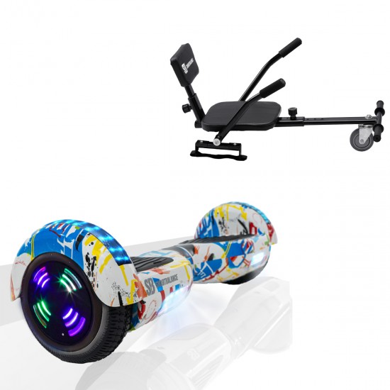 Pachet Hoverboard 6.5 inch cu Scaun Confort, Regular Splash Junior, Autonomie Standard si Hoverkart cu Burete Negru, Smart Balance
