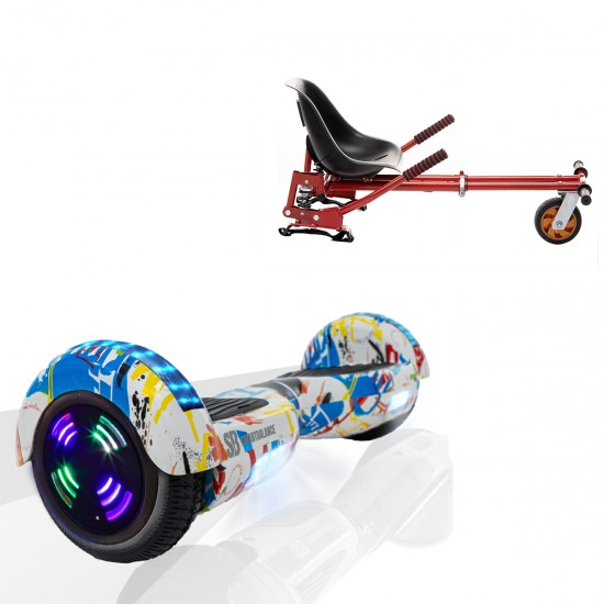 Pachet Hoverboard 6.5 inch cu Scaun cu Suspensii, Regular Splash Junior, Autonomie Standard si Hoverkart Rosu cu Suspensii Duble, Smart Balance